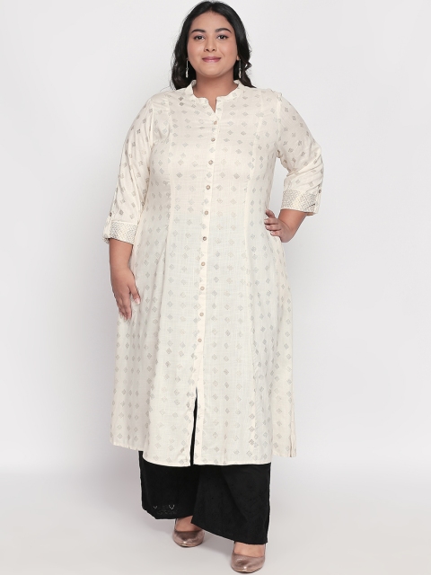 

RANGMANCH PLUS by Pantaloons Women Beige Embellished A-Line Kurta