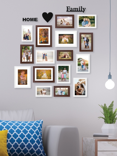 

RANDOM Set of 16 Brown & White New Synthetic Collage Photo Frames With 'Home', 'Family' & Heart Plaques