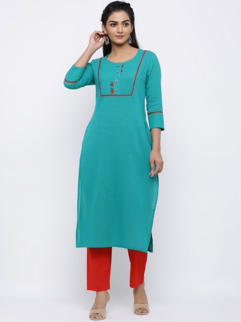 

Indi INSIDE Women Teal Green & Red Solid Kurta with Palazzos