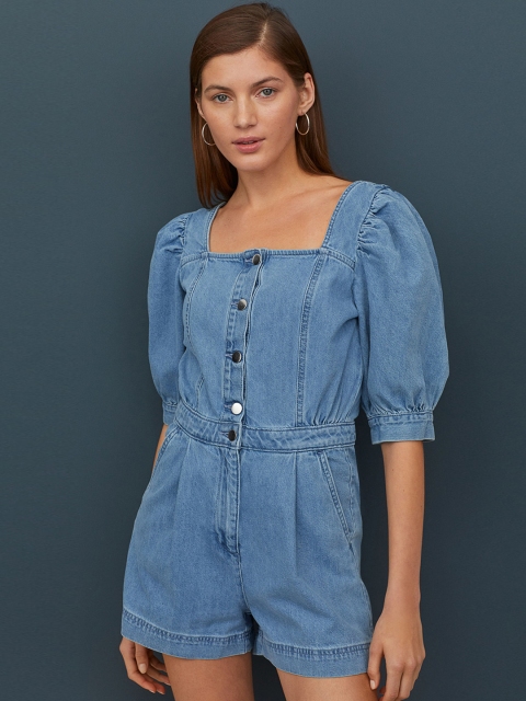 

H&M Women Blue Solid Denim Playsuit