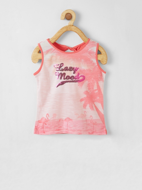 

VITAMINS Girls Coral Red & Pink Embellished Tank Top