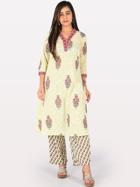 

Neerus Women Yellow & Pink Floral Print Straight Kurta