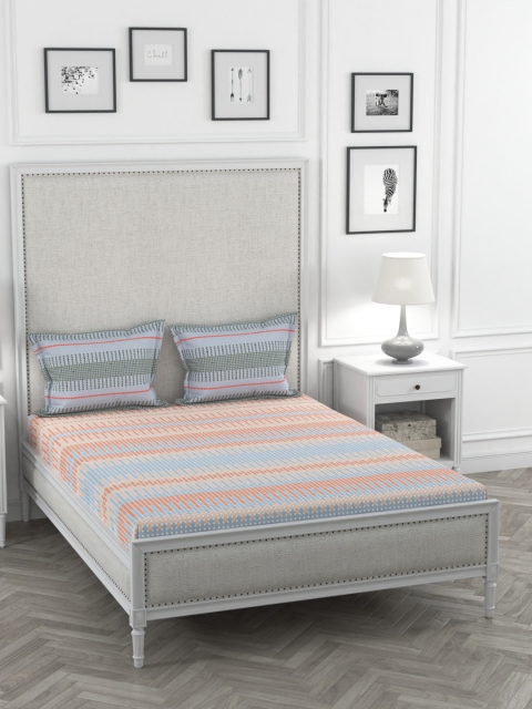 

Portico New York Multicoloured Striped 144 TC Cotton 1 Queen Bedsheet with 2 Pillow Covers, Multi