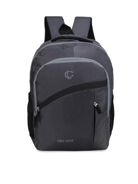 

LOUIS CARON Unisex Grey & Black Reflective Strip Textured Backpack