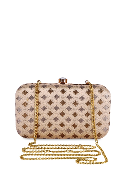 

REZZY Beige & Brown Checked Handmade Box Clutches