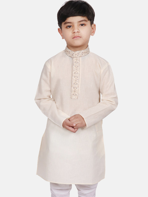 

SG YUVRAJ Boys Cream-Coloured Yoke Design Straight Kurta
