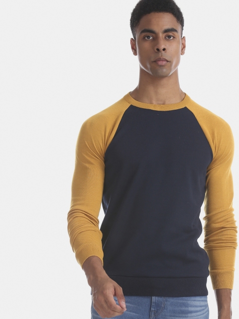 

Ruggers Men Blue & Yellow Solid Pullover Sweater