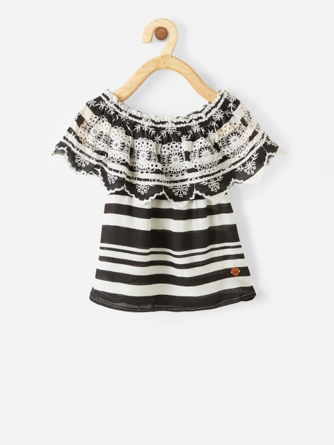 

VITAMINS Girls Black & White Striped Bardot Top