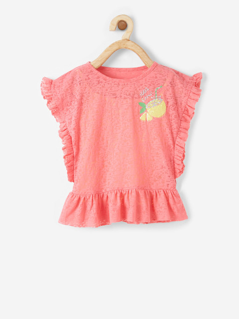 

VITAMINS Girls Pink Abstract Printed Batwing Sleeves Top
