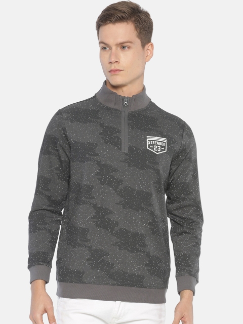 

Steenbok Men Grey Camouflage Printed Sweatshirt