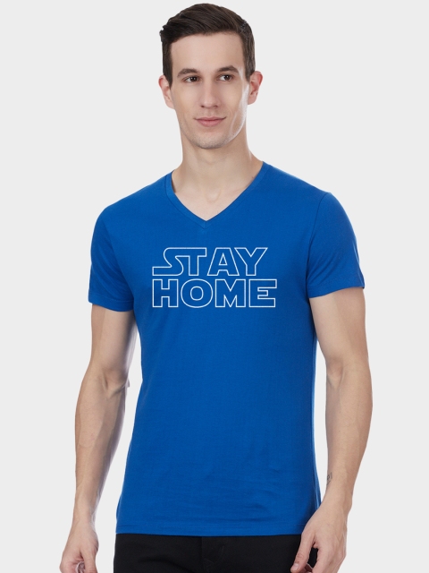 

Free Authority Men Blue Printed V-Neck T-shirt