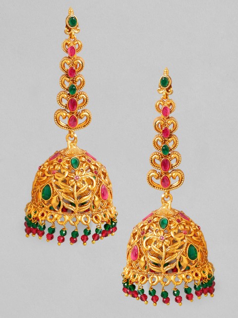 

Rubans Gold-Plated Dome Shaped Ruby Stone Handcrafted Jhumkas