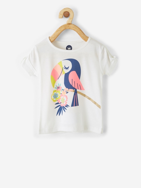

VITAMINS Girls White Printed Round Neck T-shirt