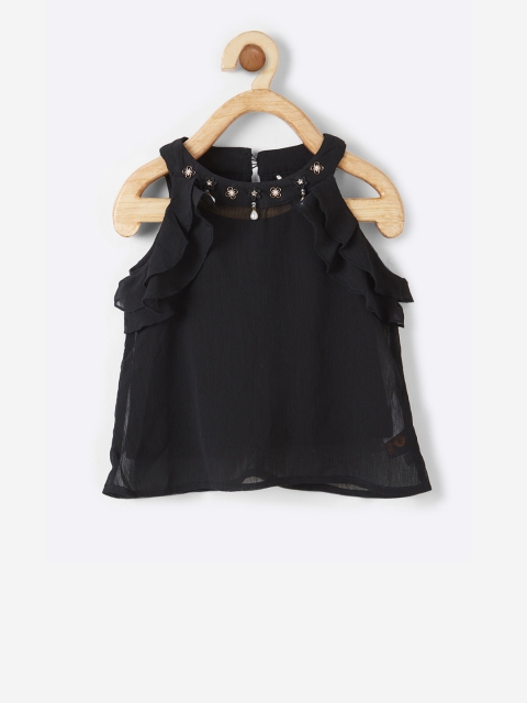 

VITAMINS Girls Black Solid A-Line Jewel Neck Top