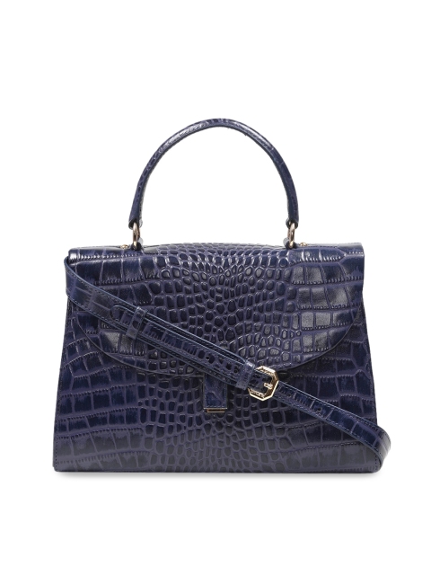

Da Milano Blue Animal Print Textured Handheld Leather Bag