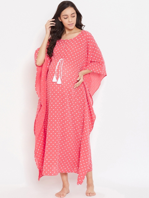 

The Kaftan Company Coral Pink & White Embroidered Maternity Kaftan Nightdress