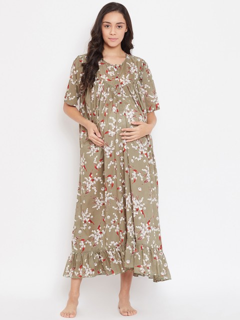 

The Kaftan Company Green Printed Maternity Nightdress