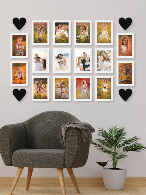 

RANDOM Set Of 16 White Solid Collage Photo Frames With Heart Plaques