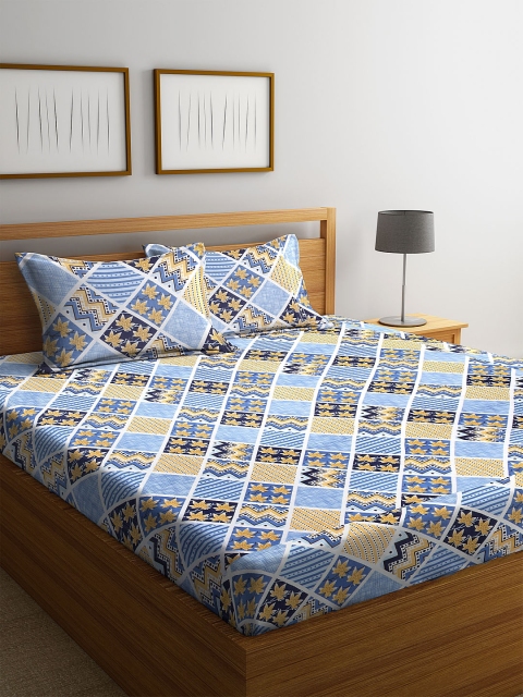 

NEUDIS Blue Floral 152 TC Cotton 1 Queen Bedsheet with 2 Pillow Covers