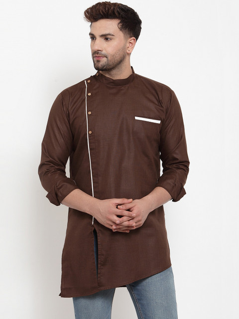

Benstoke Men Brown Solid Straight Kurta
