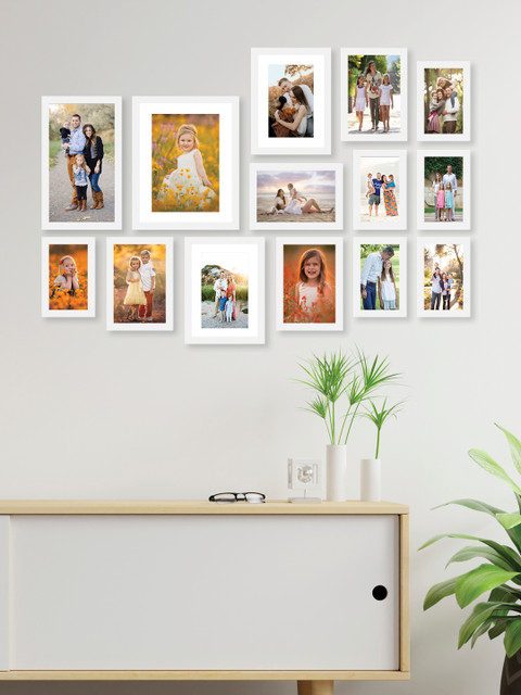 

RANDOM Set of 14 Brown & White Solid Synthetic Collage Photo Frames