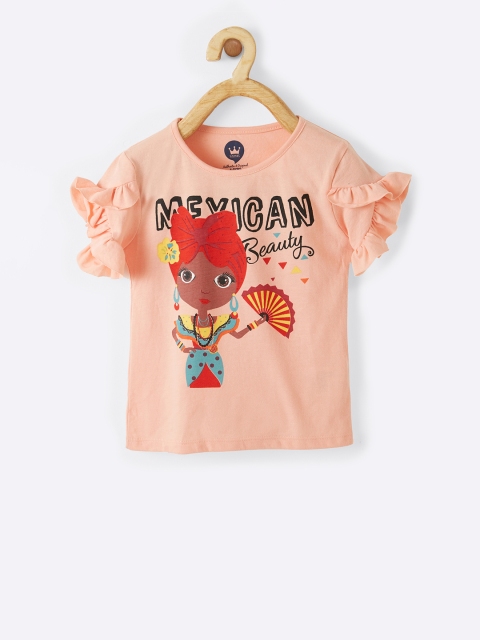 

VITAMINS Girls Peach-Coloured Printed Round Neck T-shirt