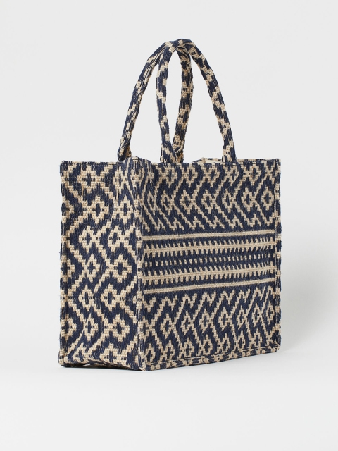 

H&M Women Navy Blue & Beige Self-Design Jute-Blend Sustainable Shopper