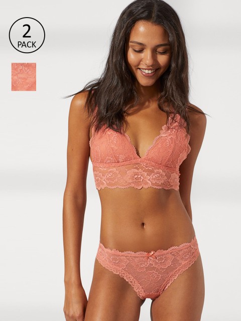 

H&M Women Peach-Coloured 2-Pack Lace Brazilian Briefs 0611415038