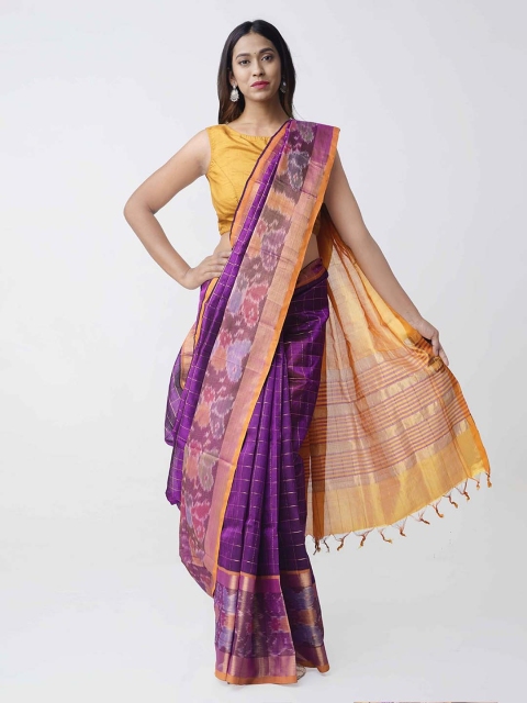 

Unnati Silks Purple & Yellow Silk Cotton Woven Design Kanjeevaram Saree