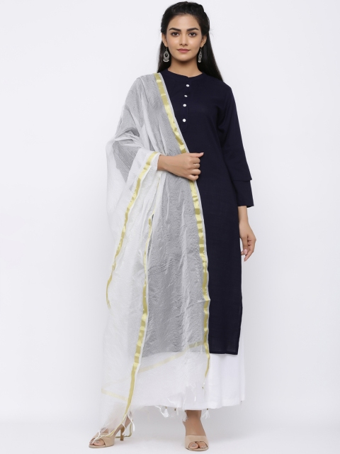 

Indi INSIDE Women Navy Blue & White Solid Kurta with Palazzos & Dupatta