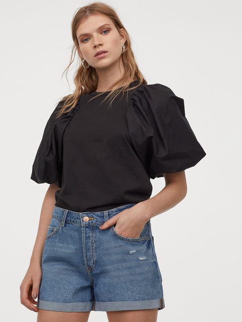 

H&M Women Blue Washed Denim Shorts Boyfriend