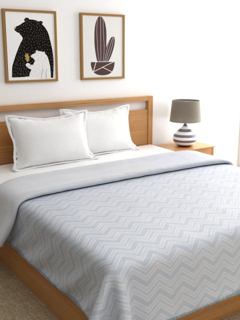 

A Homes Grace Blue & White Geometric AC Room 300 GSM Double Bed Dohar