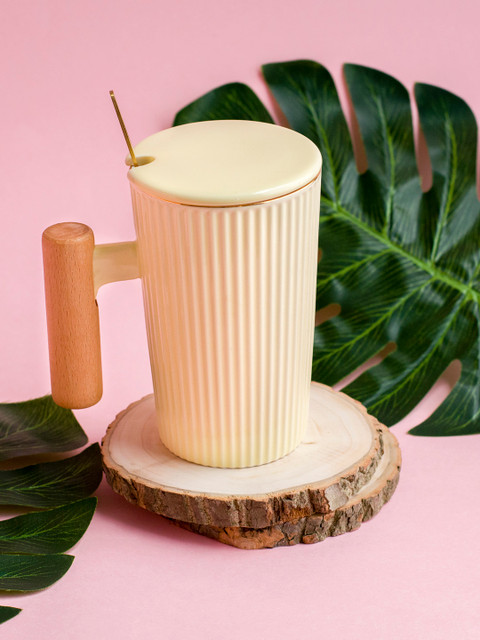 

Art Street Cream-Coloured & Brown Solid Ceramic Stylish Coffee Mug