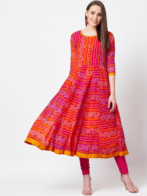 

PANIT Women Red & Orange Printed Anarkali Kurta