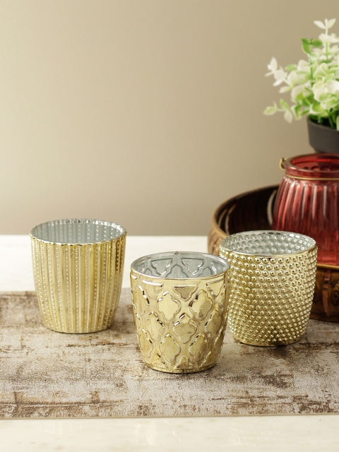 

Living Essence Gold Set of 3 Meira Glass Flower Vases
