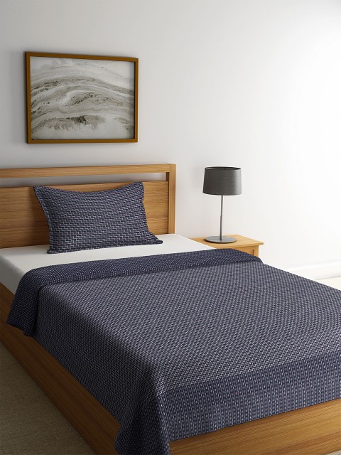

KLOTTHE Blue & White Woven Design Single Bed Cover With Pillow Cover