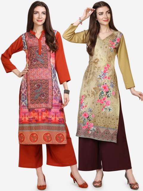 

Silk Bazar Women Multicoloured Pack of 2 Printed Straight Kurta, Multi