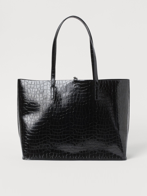 

H&M Women Black Crocodile-Patterned Tote Bag