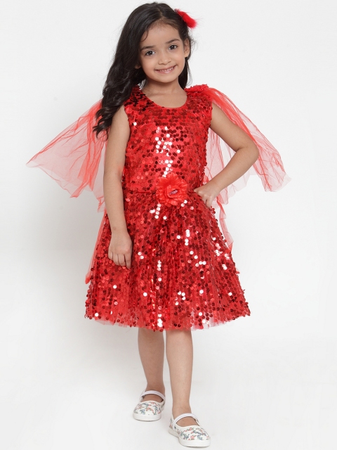 

Aarika Girls Red Self Design Fit and Flare Dress