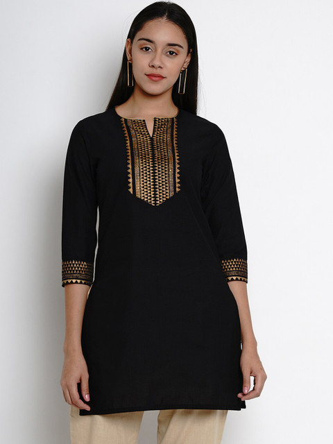 

Bhama Couture Women Black & Gold-Toned Solid Tunic