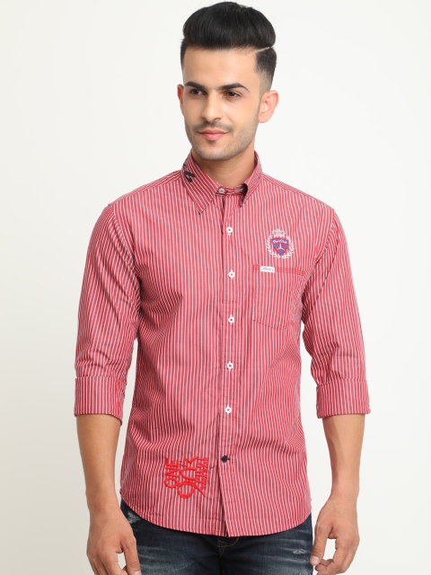

Flyrs Club Men Red & White Slim Fit Striped Casual Shirt