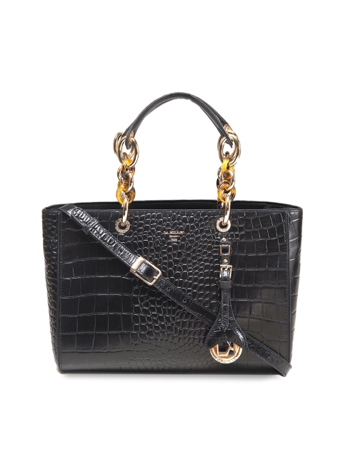

Da Milano Black Animal Textured Leather Handheld Bag