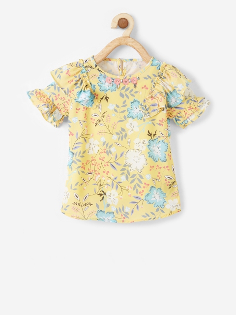 

VITAMINS Girls Yellow Printed Top