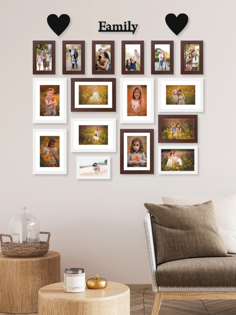 

RANDOM Set of 16 Brown & White Photo Frames with Heart & 'Family' Plaques