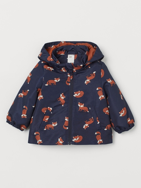 

H&M Boys Navy Blue Printed Hooded Water-Repellent Jacket