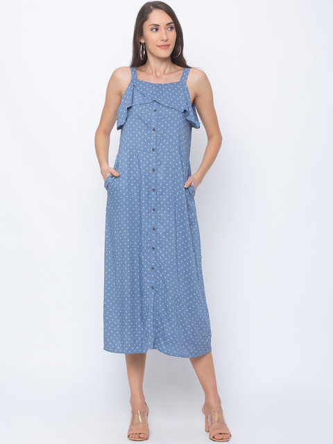 

Globus Women Blue Micro Floral Print A-Line Dress