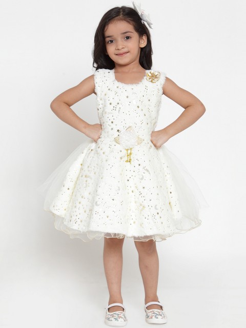 

Aarika Girls Cream-Coloured Printed Fit and Flare Dress