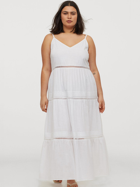 

H&M+ Women White Solid V-Neck Cotton Dress