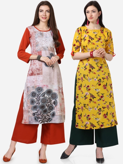 Silk Bazar Women Pack Of 2 Red & Yellow Printed Straight Kurta