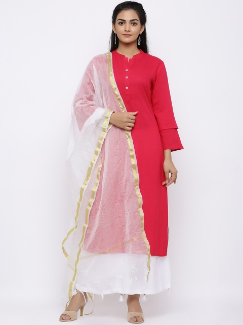 

Indi INSIDE Women Red & White Solid Kurti with Palazzos & Dupatta